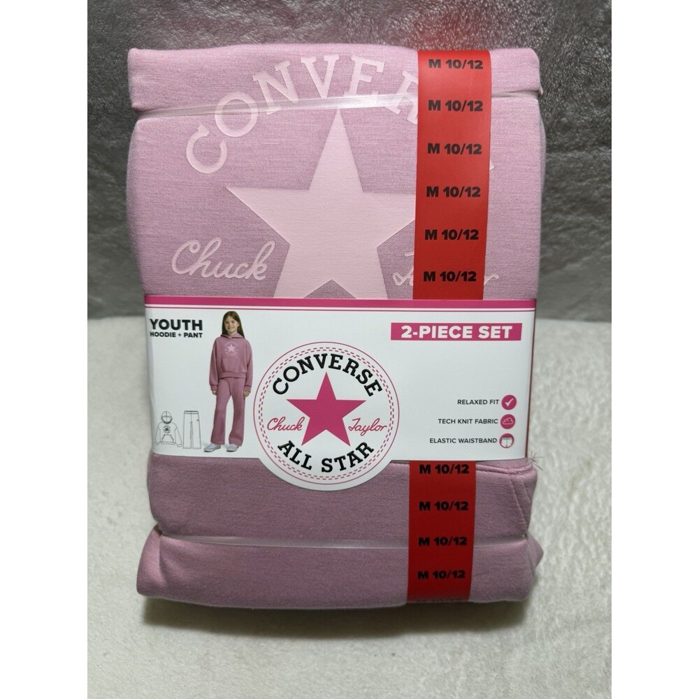 Converse Girls Size M 10/12 Pink Hoodie Pants Set 2 Piece All Star Outfit